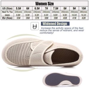 W&Le-Slippers Womens Breathable Mesh Air Cushion Walking Shoes, Wide Width Adjustable Diabetic Edema Sneakers for Elderly(9#, Beige)