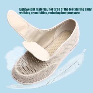 W&Le-Slippers Womens Breathable Mesh Air Cushion Walking Shoes, Wide Width Adjustable Diabetic Edema Sneakers for Elderly(9#, Beige)