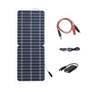 socentralar flexible solar panel kit 12v/10w, photovoltaic pv module charger with controller usb and dc alligator clip cable outdoor camping emergency lighting