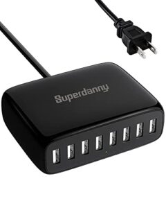 usb charger station, superdanny 8-port desktop charging station for multiple devices, compatible with iphone 11/x/xs/max/xr/se/8/plus, ipad pro/air/mini, airpods, galaxy s10 note, lg, and more, black
