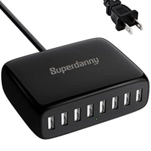 USB Charger Station, SUPERDANNY 8-Port Desktop Charging Station for Multiple Devices, Compatible with iPhone 11/X/Xs/Max/XR/SE/8/Plus, iPad Pro/Air/Mini, AirPods, Galaxy S10 Note, LG, and More, Black