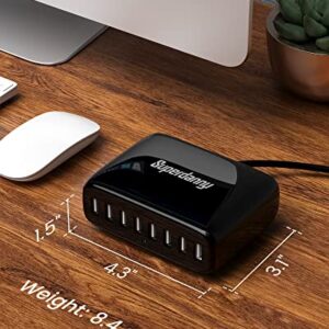 USB Charger Station, SUPERDANNY 8-Port Desktop Charging Station for Multiple Devices, Compatible with iPhone 11/X/Xs/Max/XR/SE/8/Plus, iPad Pro/Air/Mini, AirPods, Galaxy S10 Note, LG, and More, Black