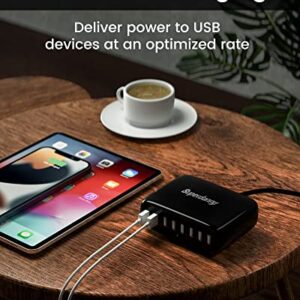 USB Charger Station, SUPERDANNY 8-Port Desktop Charging Station for Multiple Devices, Compatible with iPhone 11/X/Xs/Max/XR/SE/8/Plus, iPad Pro/Air/Mini, AirPods, Galaxy S10 Note, LG, and More, Black