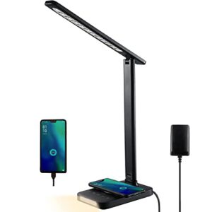 vavofo led desk lamp with fast charger, usb charging port, desk light for home office with 5 brightness levels, touch control, 30/60 min auto timer, eye-caring dimmable table lamp with adapter