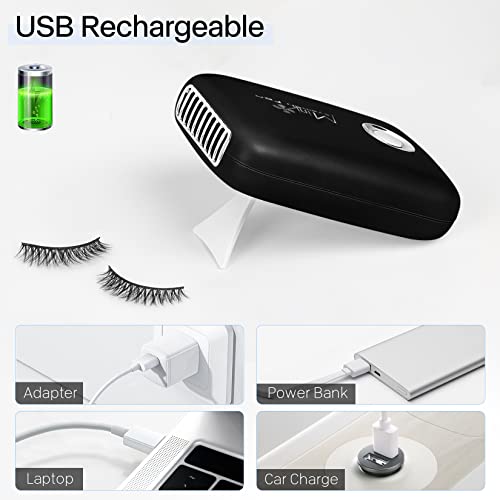 Buqikma Eyelash Fan Mini Lash Fan for Eyelash Extension Portable Lash Fan Dryer Handheld Rechargable USB Eyelash Fan with 3 Adjustable Speed Cooling Air Fan Eyelash Extension Application (Black)