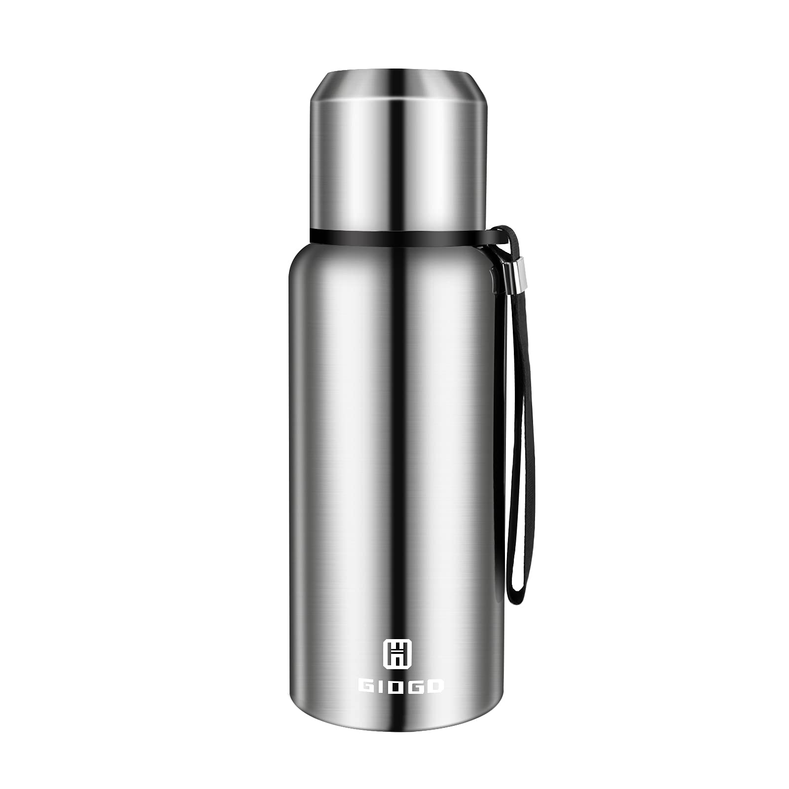 Insulated vacuum Thermo Bottle 500ml/16.9oz with cup Stainless steel coffee bottles for hot and cold drink water flask.(Silver,500ml)