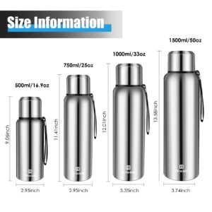 Insulated vacuum Thermo Bottle 500ml/16.9oz with cup Stainless steel coffee bottles for hot and cold drink water flask.(Silver,500ml)