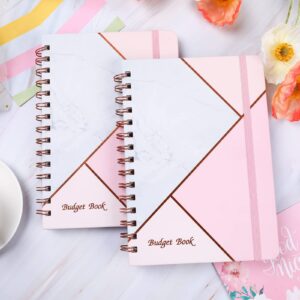 Budget Planner Book, 12 Monthly Financial Organizer, 6" x 8.2", Planner Organizer with Expense Tracker Undated Accounts Book, Account Book with Pocket, Stickers - Pink Marble