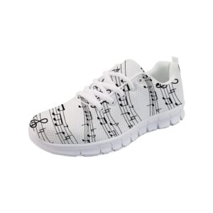 toaddmos music note black white women's work shoes lace up sneaker casual outdoor gym running walking fitness sneaker for ladies girls