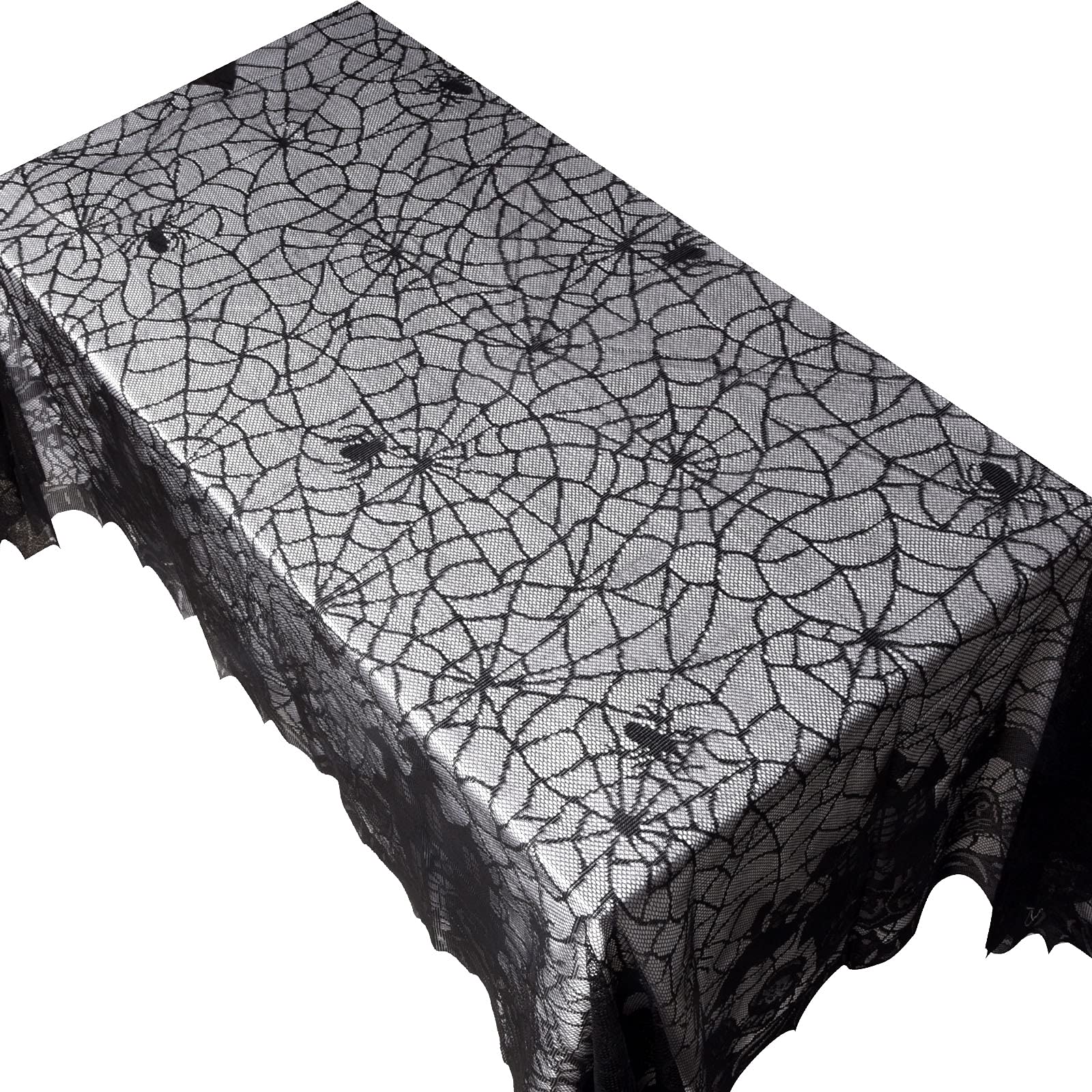 HOVEOX 1 Pack Halloween Tablecloth Halloween Spider Web Tablecloth Table Cover Black Lace Spider Web Table Cover for Halloween Party Decorations