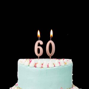 Happy 60th Birthday Cake Topper, Rose Gold Glittery 60th Birthday Cake Topper for Women, 60th Birthday Candles, 60 Fabulous Cake Topper with Number 60 Candles for Women Lady 60th Birthday Decorations