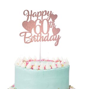 Happy 60th Birthday Cake Topper, Rose Gold Glittery 60th Birthday Cake Topper for Women, 60th Birthday Candles, 60 Fabulous Cake Topper with Number 60 Candles for Women Lady 60th Birthday Decorations