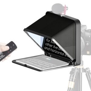 lensgo tc7 8” teleprompter for ipad tablet smartphone dslr camera, app compatible with ios & android system for online teaching vlog live streaming interview, fold in one sec-black