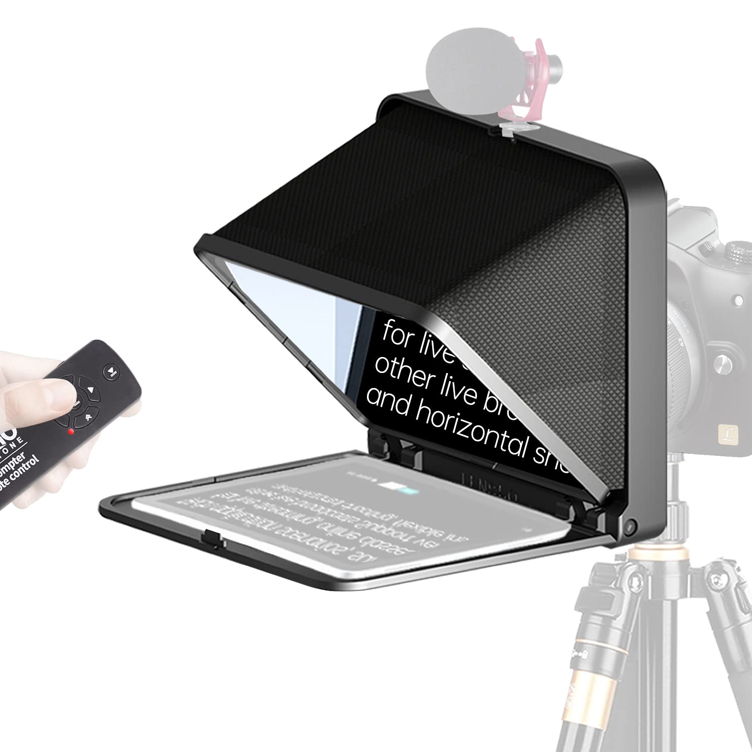 LENSGO TC7 8” Teleprompter for iPad Tablet Smartphone DSLR Camera, APP Compatible with iOS & Android System for Online Teaching Vlog Live Streaming Interview, Fold in One Sec-Black