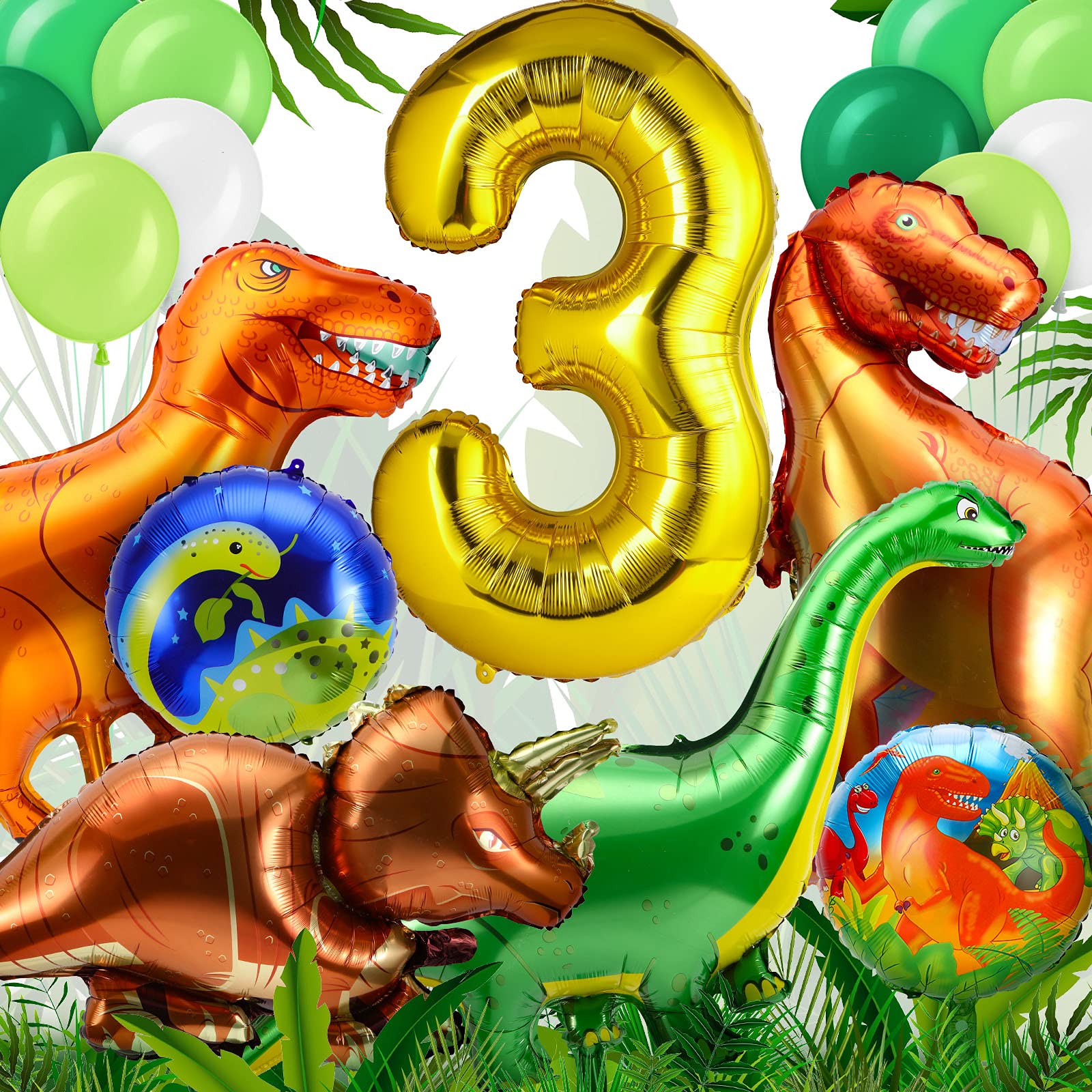 17 Pieces Dinosaur Balloons Dinosaur Party Balloons Dino Foil Aluminum Helium Balloons Giant Dinosaur Party Supplies for Birthday Baby Shower Jungle Theme Party Decorations (3rd Birthday)