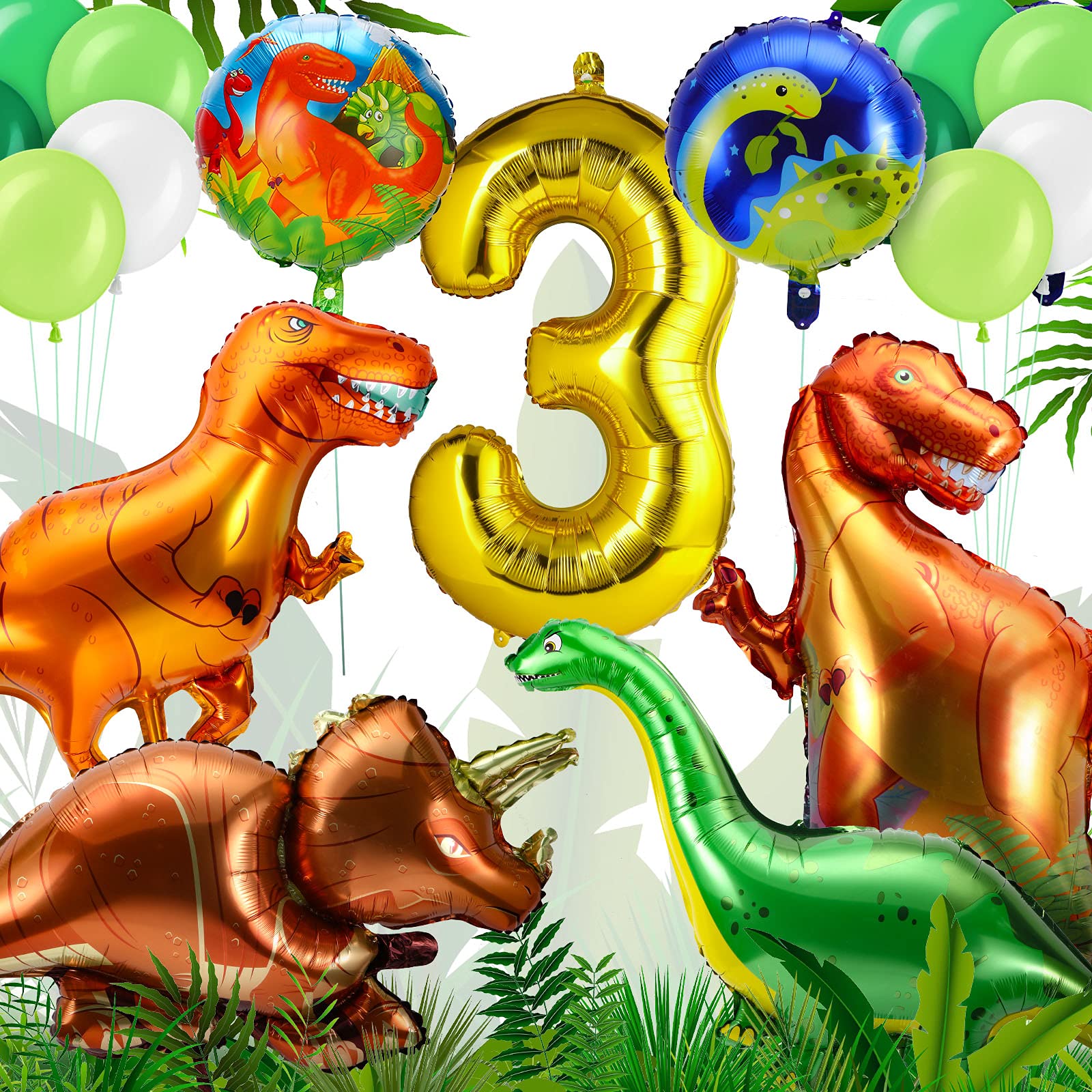 17 Pieces Dinosaur Balloons Dinosaur Party Balloons Dino Foil Aluminum Helium Balloons Giant Dinosaur Party Supplies for Birthday Baby Shower Jungle Theme Party Decorations (3rd Birthday)
