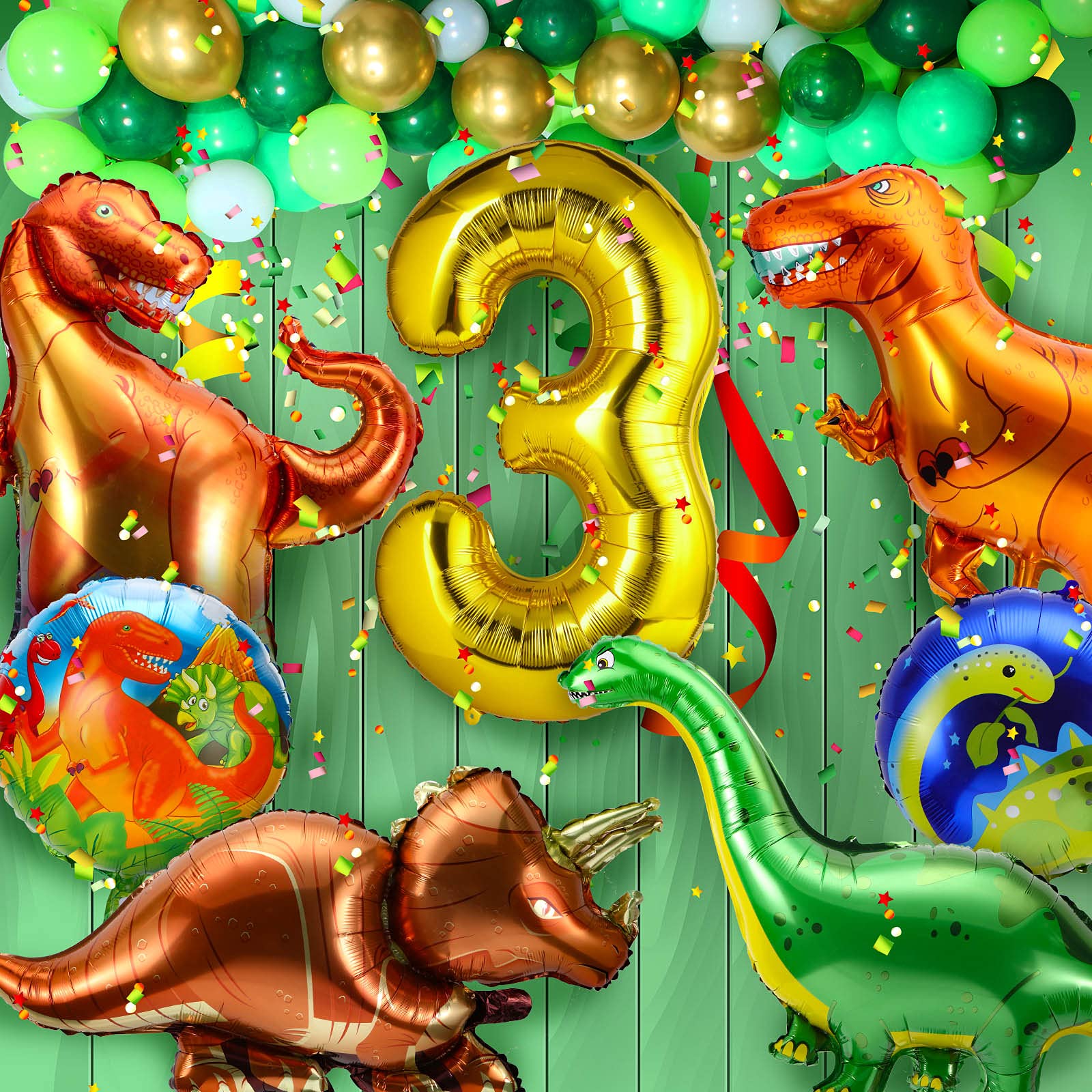 17 Pieces Dinosaur Balloons Dinosaur Party Balloons Dino Foil Aluminum Helium Balloons Giant Dinosaur Party Supplies for Birthday Baby Shower Jungle Theme Party Decorations (3rd Birthday)