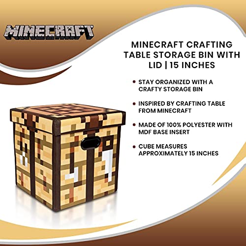 Minecraft Crafting Table Storage Bin Cube Organizer with Lid | 15 Inches