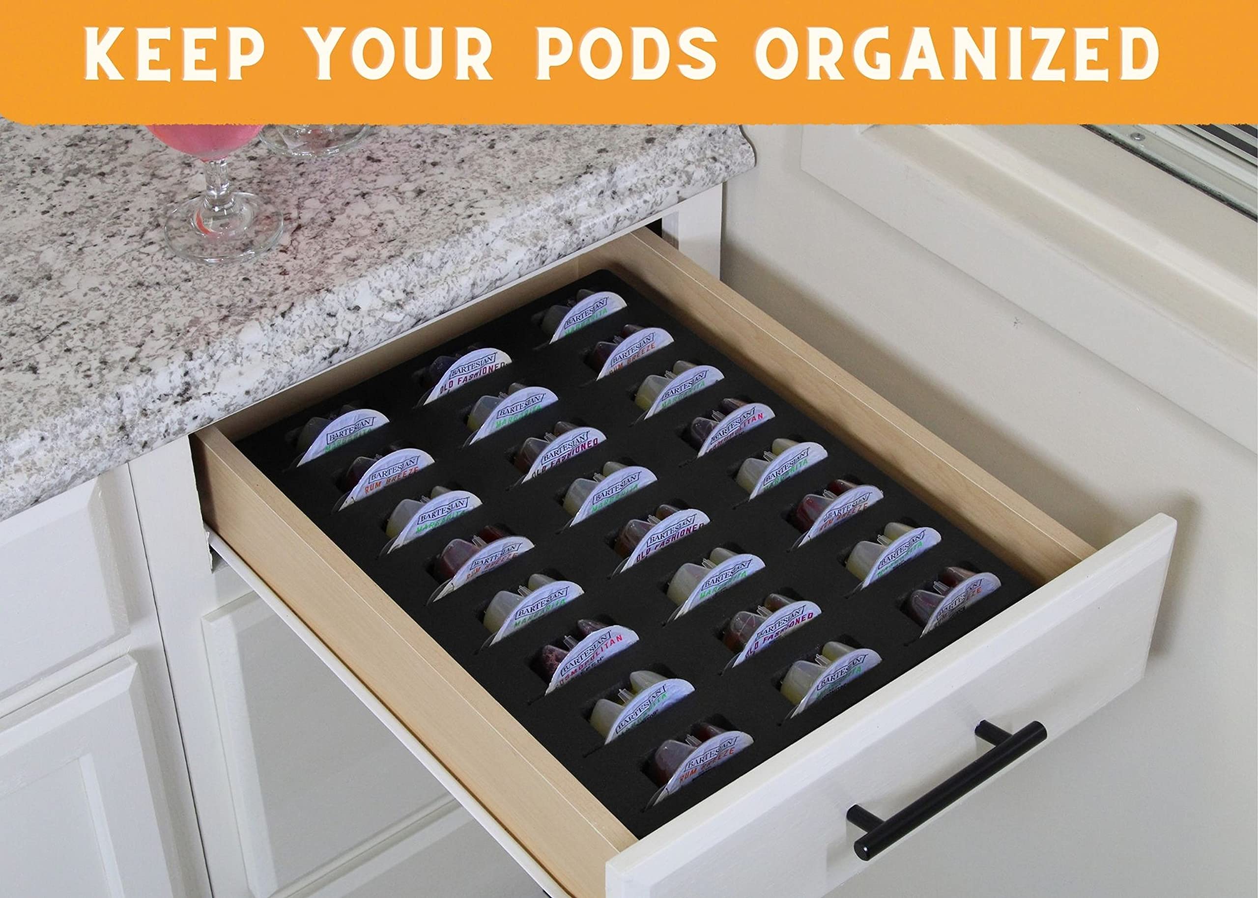 Polar Whale 2 Cocktail Capsule Drawer Organizers Tray Insert Compatible with Bartesian for Kitchen Home Bar Party Waterproof Washable Black Foam 24 Compartment 11.9 x 15.9 Inches