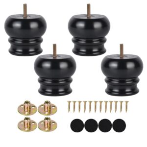 3 Inch Chunky Bun Feet Set of 4 Wood Legs for Furniture Replacement Wooden Black Feet for Sofa Couch Ottoman Screw in