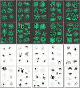 temporary tattoos for kids, 73pcs luminous halloween spider web glow in the dark fake tattoos, body stickers decorations, halloween cosplay face makeup holiday party favors gifts for adults spider