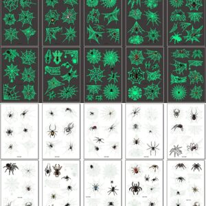 Temporary Tattoos for Kids, 73PCS Luminous Halloween Spider Web Glow in the Dark Fake Tattoos, Body Stickers Decorations, Halloween Cosplay Face Makeup Holiday Party Favors Gifts for Adults Spider