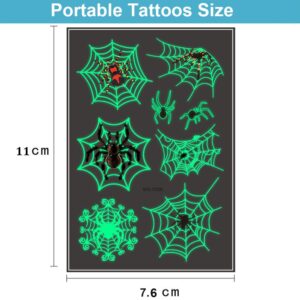 Temporary Tattoos for Kids, 73PCS Luminous Halloween Spider Web Glow in the Dark Fake Tattoos, Body Stickers Decorations, Halloween Cosplay Face Makeup Holiday Party Favors Gifts for Adults Spider