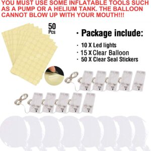 Led Balloons,helium tank for balloon at home,Clear balloon Light Up Bobo Balloons (warm white (10 set+15balloons))（Not Includ Battery）