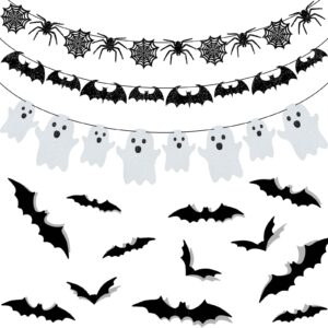 39 pieces halloween decorations black glittery bat banner spider ghost garland 3d bat wall stickers hanging bat banner for halloween party haunted house decoration indoor outdoor mantel supplies