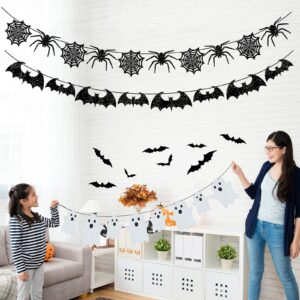 39 Pieces Halloween Decorations Black Glittery Bat Banner Spider Ghost Garland 3D Bat Wall Stickers Hanging Bat Banner for Halloween Party Haunted House Decoration Indoor Outdoor Mantel Supplies