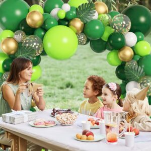 Amandir 163Pcs Jungle Party Balloons Garland Arch Kit, Gold Lime Green Balloons with Artificial Tropical Palm Leaves for Dinosaur Safari Party Decorations Wild One Birthday Party Supplies
