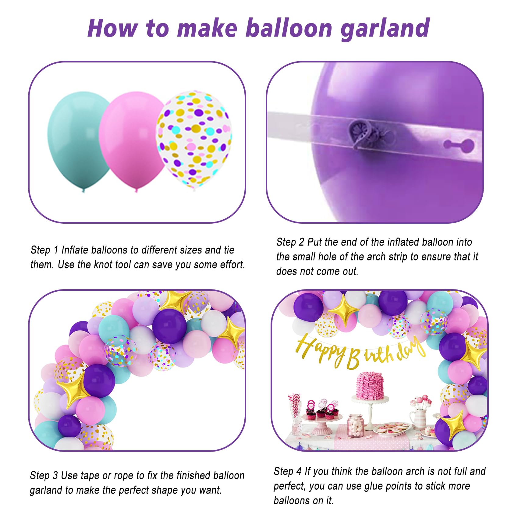 Amandir 140Pcs Unicorn Birthday Balloons Arch Garland Kit, Confetti Latex Foil Purple Pink Balloons Happy Birthday Banner Tassels for Unicorn Birthday Decorations for Girls Party Supplies