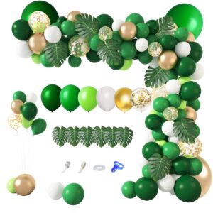 amandir 163pcs jungle party balloons garland arch kit, gold green balloons dinosaur party decoration with palm leaves for safari animal wild one birthday baby shower decoration party supplies