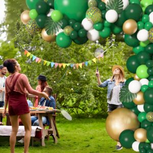 Amandir 163Pcs Jungle Party Balloons Garland Arch Kit, Gold Green Balloons Dinosaur Party Decoration with Palm Leaves for Safari Animal Wild One Birthday Baby Shower Decoration Party Supplies