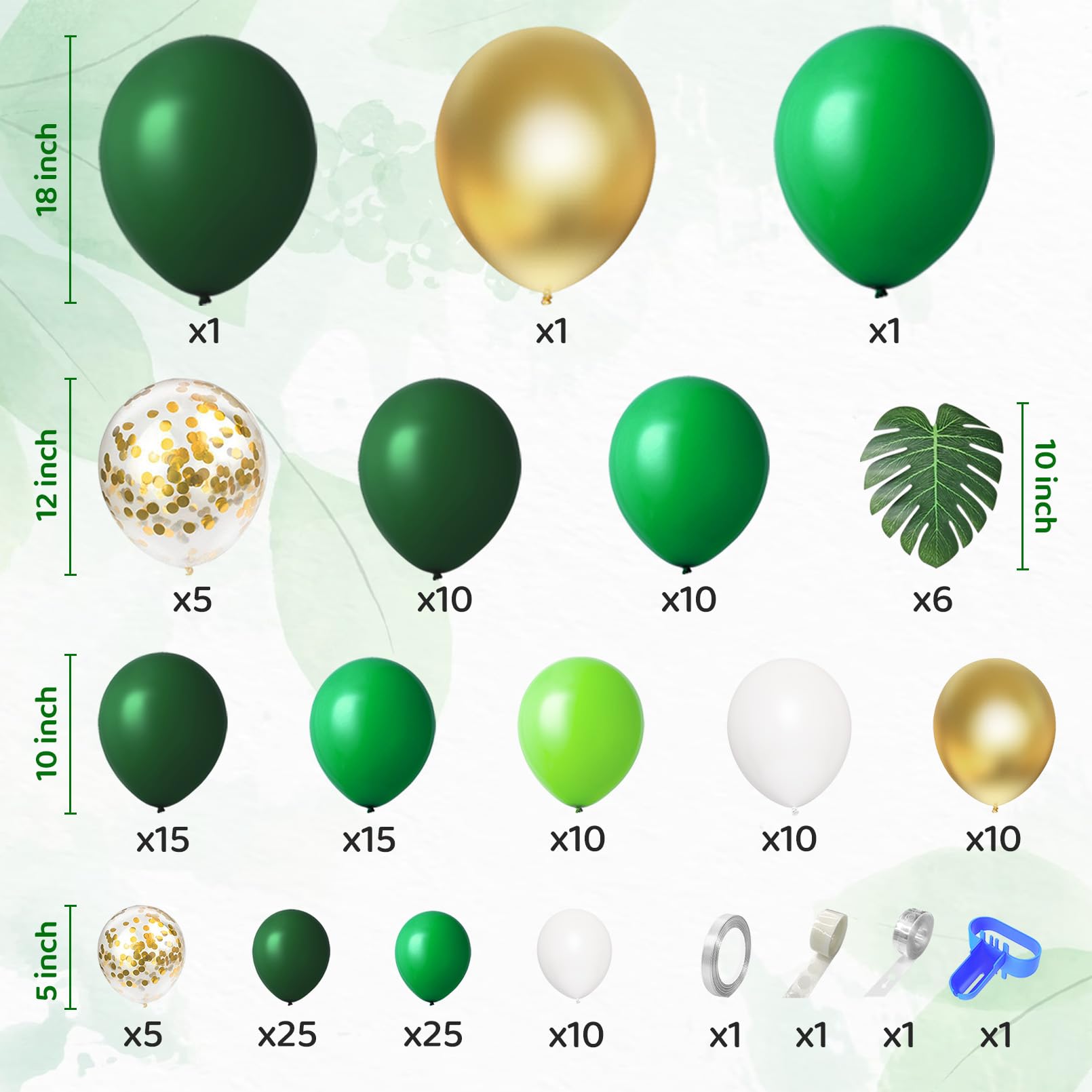 Amandir 163Pcs Jungle Party Balloons Garland Arch Kit, Gold Green Balloons Dinosaur Party Decoration with Palm Leaves for Safari Animal Wild One Birthday Baby Shower Decoration Party Supplies