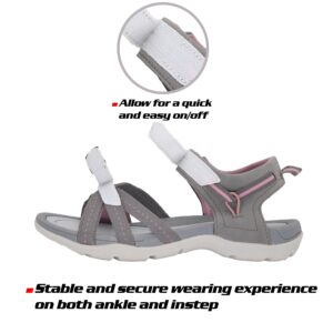 GRITION Women Hiking Sandals Comfortable Walking Sport Sandals Summer, Open Toe Athletic Sports Shoes Waterproof Lightweight For Travelling Outdoor Trekking Beach 8US/39EU Dark Grey