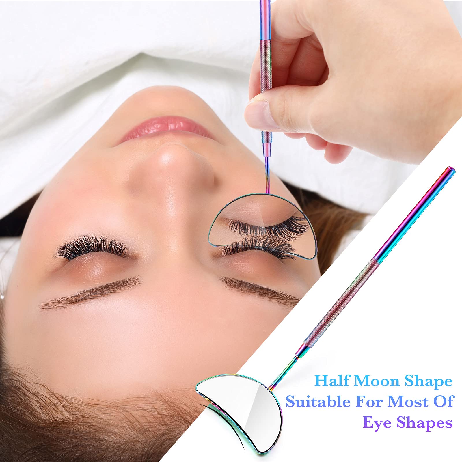 2 Pieces Lash Mirror Eyelash Extension Mirror Half-moon Shape Lash Mirror Stainless Steel Eyelash Mirror Tool Large Eyelash Inspection Mirror for Women Girls Makeup Supplies