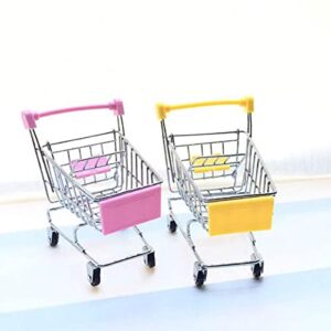 2 Pcs Mini Shopping Cart Supermarket Handcart Shopping Utility Cart Mode Storage Toy, Yellow and Pink