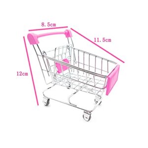 2 Pcs Mini Shopping Cart Supermarket Handcart Shopping Utility Cart Mode Storage Toy, Yellow and Pink