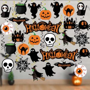 halloween hanging decorations halloween decorations ceiling 63pcs black orange double sided halloween indoor decorationss hanging swirls halloween decorations for office classroom , zfus-20210712-006