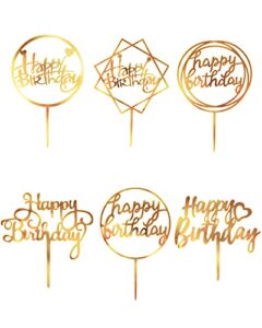 18 pcs gold happy birthday acrylic cake decoration, double-sided glitter of birthday cake topper for children or adults