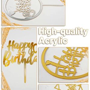 18 Pcs Gold Happy Birthday Acrylic Cake Decoration, Double-Sided Glitter of Birthday Cake Topper for Children or Adults