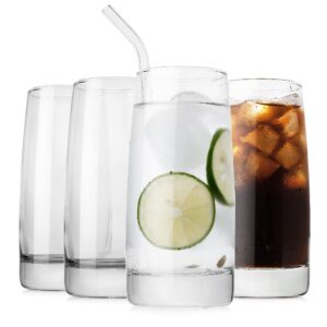 luxu highball glasses,18 fl.oz heavy base drinking glassware for wine/whiskey and alcohol drinks,barware collins tumbler for water/juice and milk,cocktail cups for beer and mixed drinks(4 pack)