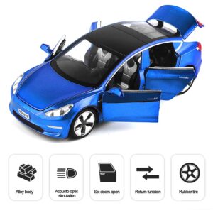 Model 3 Toy Car, 1:32 Zinc Alloy Diecast Car Toys for Kids, Pull Back Collectible Vehicle Toy Door Opening Scale Car Model with Sound and Light, Birthday Gift for Boys Girls 3+ Years Old