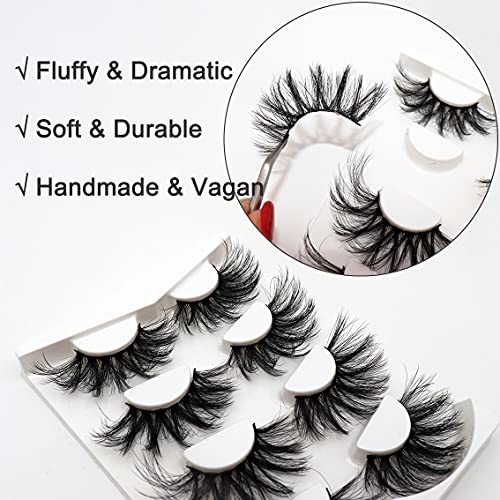 Losha 25mm Lashes Big Fluffy False Eyelashes 3D Dramatic Long Volume Faux Mink Lashes Pack 4 Pairs