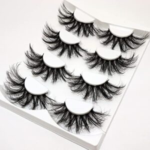 Losha 25mm Lashes Big Fluffy False Eyelashes 3D Dramatic Long Volume Faux Mink Lashes Pack 4 Pairs