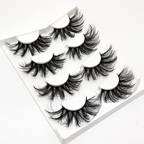 Losha 25mm Lashes Big Fluffy False Eyelashes 3D Dramatic Long Volume Faux Mink Lashes Pack 4 Pairs