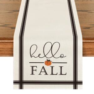 artoid mode hello fall pumpkin table runner, seasonal harvest vintage thanksgiving kitchen dining table decoration for indoor outdoor home party decor 13 x 72 inch