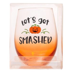 Pearhead Let's Get Smashed Stemless Wine Glass, Gradient Orange, Fall Holiday Home Decor Gifts, Halloween Stemless Wine Glass, 15 oz