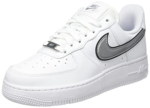 Nike Women's Air Force 1 '07 ESS White/Metallic Silver-Black Size 6.5